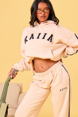 Kaiia Essentials Side Stripe Oversized Hoodie Cream & Navy