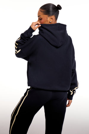 Kaiia Slogan Side Stripe Oversized Hoodie Ink Blue & Lemon