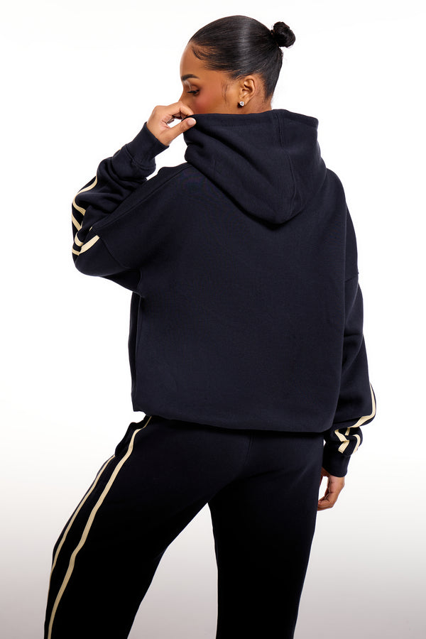 Kaiia Slogan Side Stripe Oversized Hoodie Ink Blue & Lemon