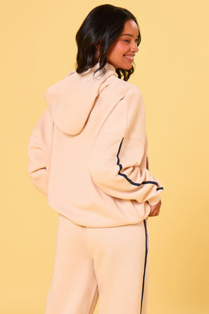 Kaiia Essentials Side Stripe Oversized Hoodie Cream & Navy
