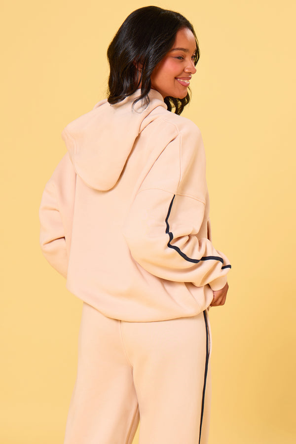 Kaiia Essentials Side Stripe Oversized Hoodie Cream & Navy