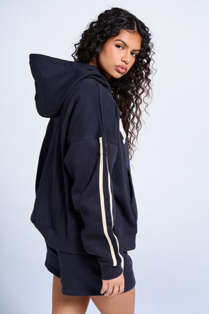 Kaiia Slogan Side Stripe Oversized Hoodie Ink Blue & Lemon
