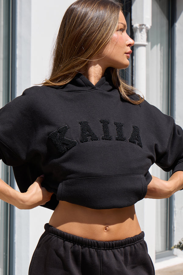 Kaiia Slogan Oversized Hoodie Black on Black