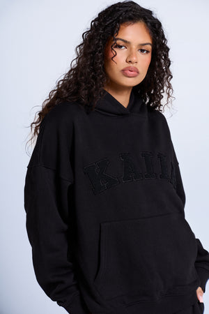 Kaiia Slogan Oversized Hoodie Black on Black