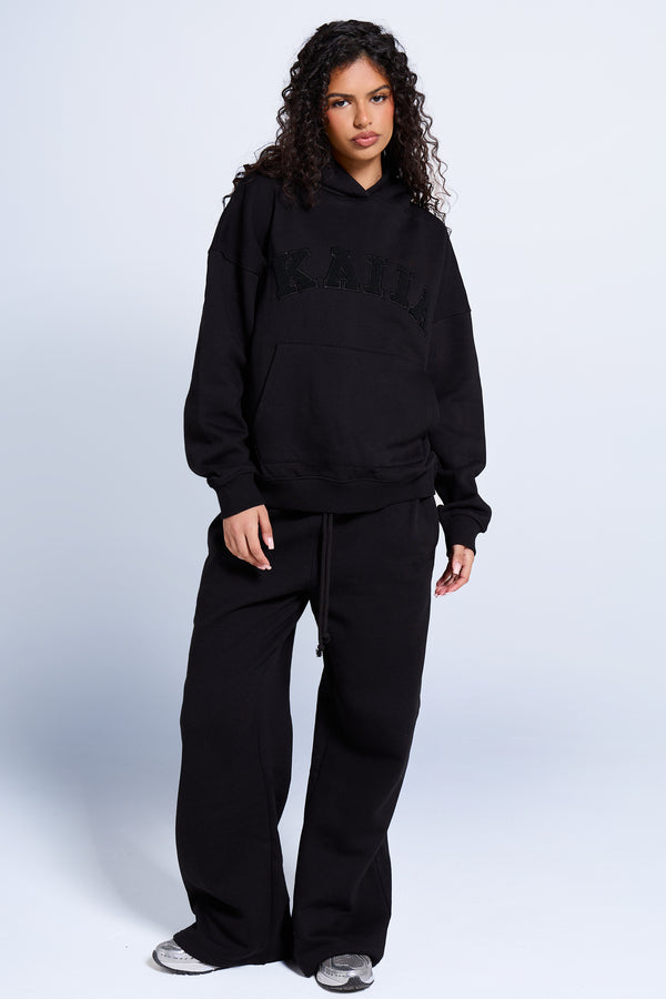 Kaiia Slogan Oversized Hoodie Black on Black