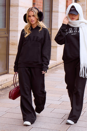 Kaiia Slogan Oversized Hoodie Black on Black