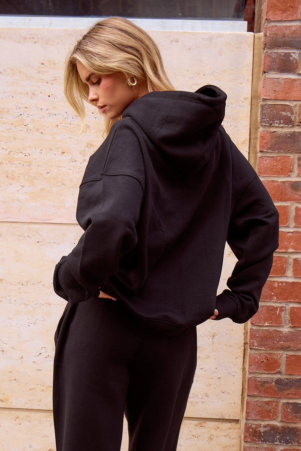 Kaiia Slogan Oversized Hoodie Black on Black