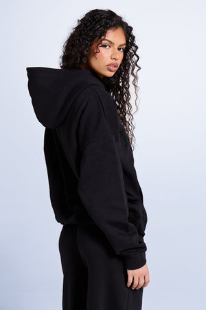 Kaiia Slogan Oversized Hoodie Black on Black