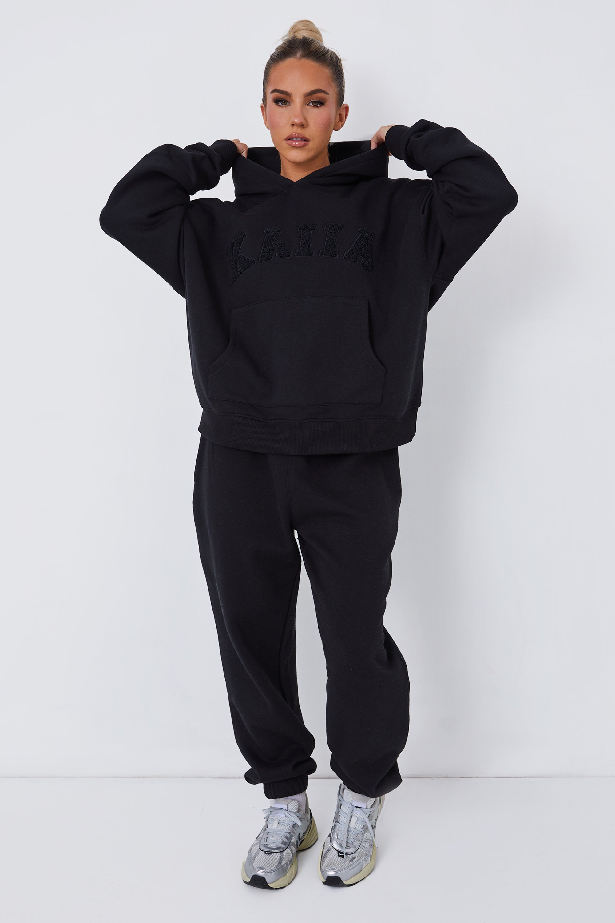 Kaiia Slogan Oversized Hoodie Black on Black