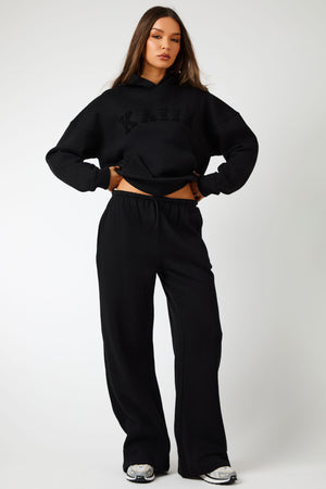 Kaiia Slogan Oversized Hoodie Black on Black