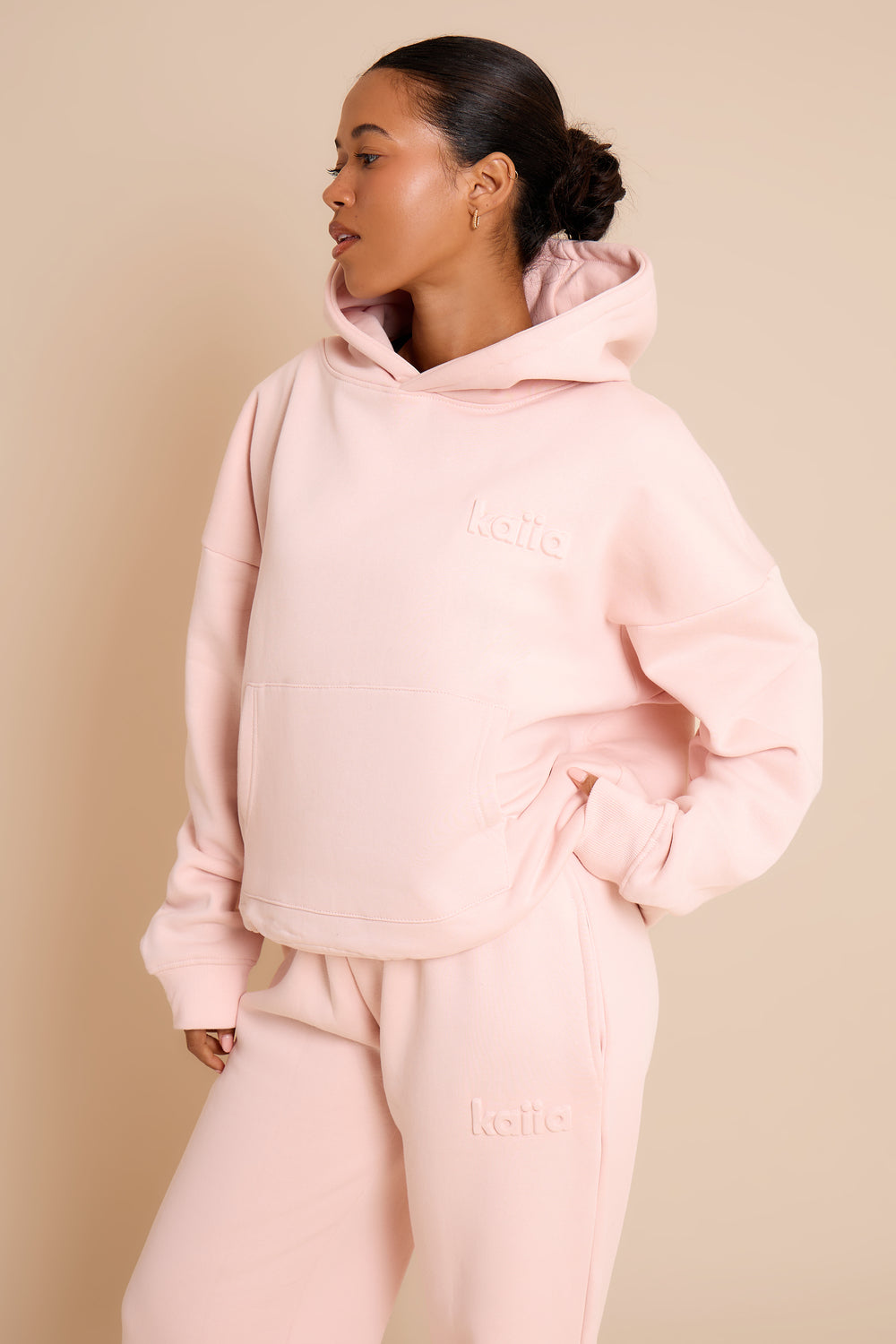 Kaiia Embossed Studio Oversized Hoodie Baby Pink