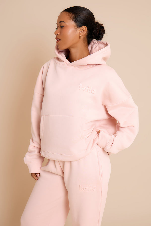 Kaiia Embossed Studio Oversized Hoodie Baby Pink
