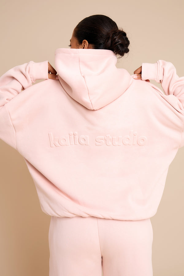 Kaiia Embossed Studio Oversized Hoodie Baby Pink