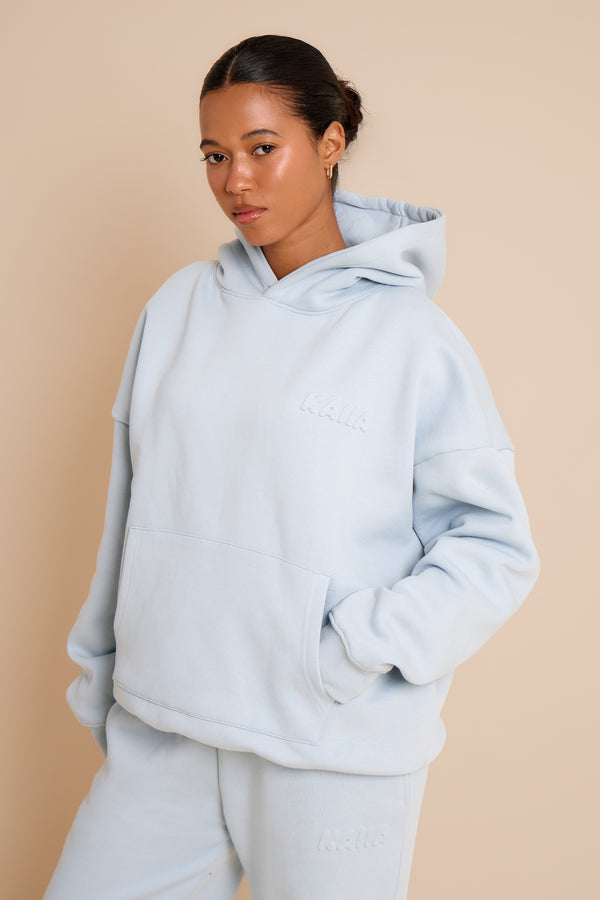 Kaiia Embossed Bubble Logo Oversized Hoodie Baby Blue