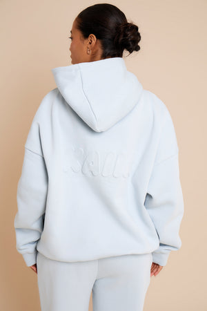 Kaiia Embossed Bubble Logo Oversized Hoodie Baby Blue
