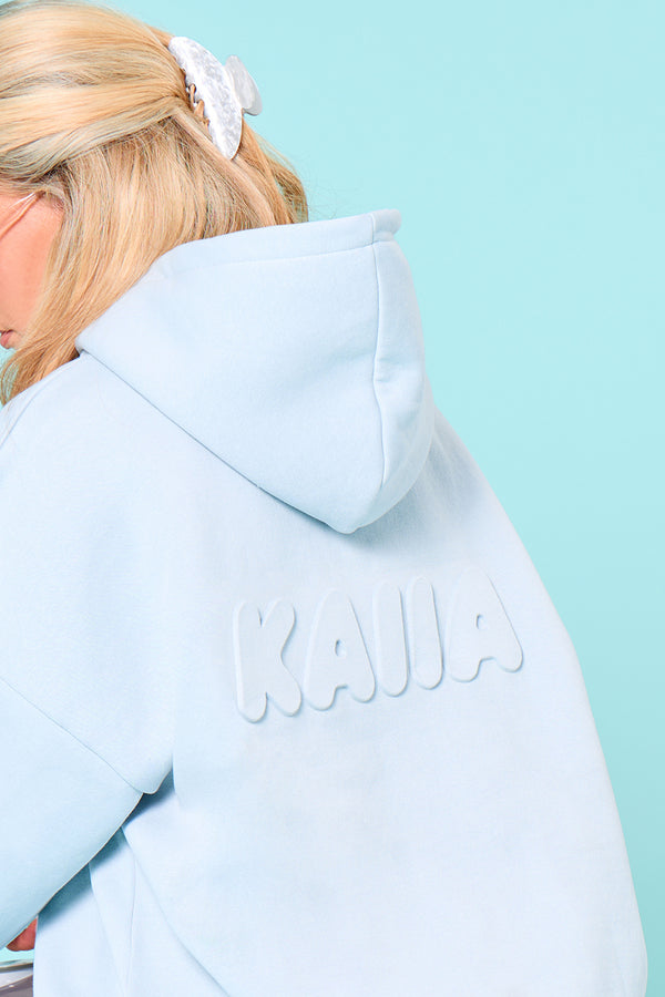 Kaiia Embossed Bubble Logo Oversized Hoodie Baby Blue