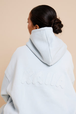Kaiia Embossed Bubble Logo Oversized Hoodie Baby Blue