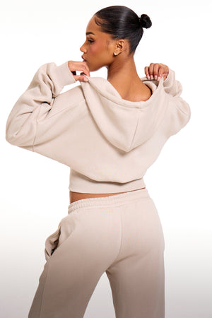 Kaiia Chrome Logo Corset Zip Through Hoodie Ash Taupe