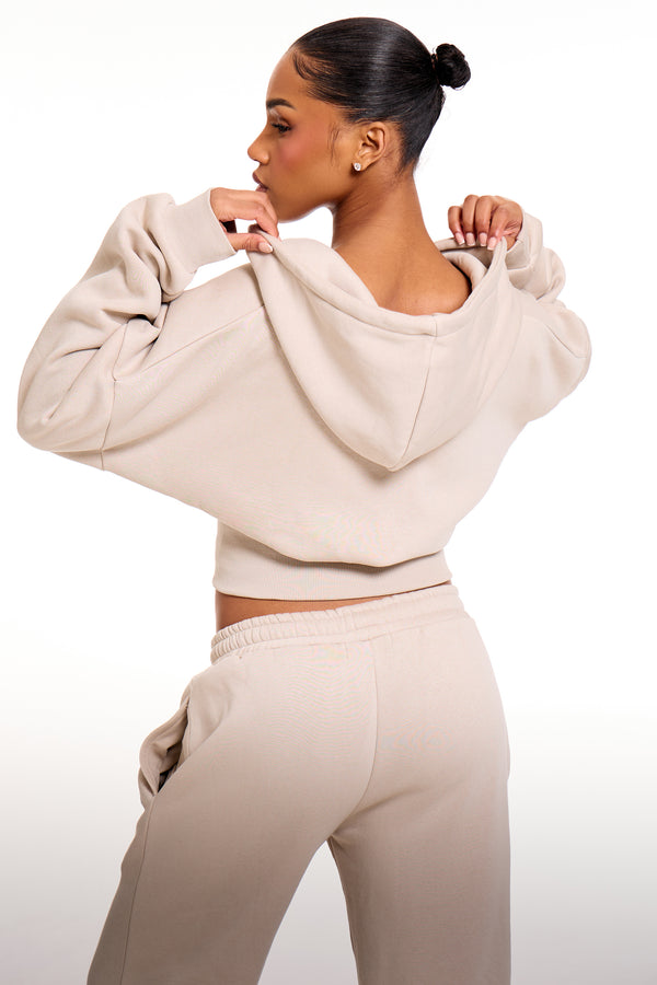 Kaiia Chrome Logo Corset Zip Through Hoodie Ash Taupe