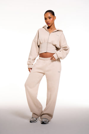 Kaiia Chrome Logo Corset Zip Through Hoodie Ash Taupe