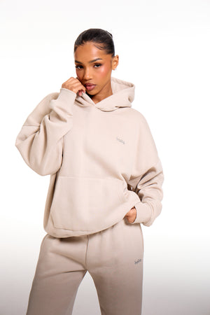 Kaiia Chrome Logo Oversized Hoodie Ash Taupe