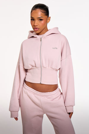 Kaiia Chrome Logo Corset Zip Through Hoodie Pale Dusty Lilac
