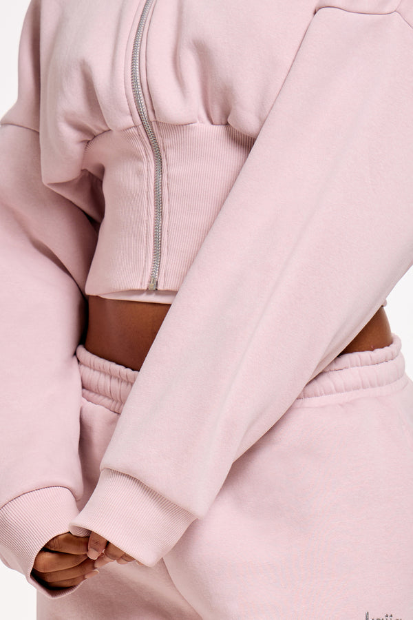 Kaiia Chrome Logo Corset Zip Through Hoodie Pale Dusty Lilac