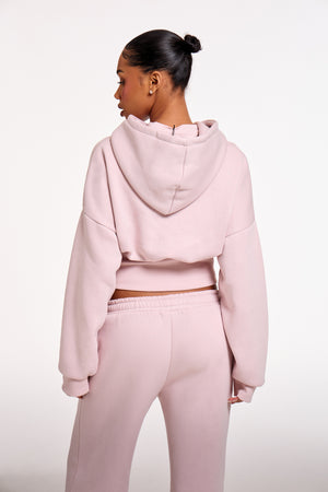 Kaiia Chrome Logo Corset Zip Through Hoodie Pale Dusty Lilac