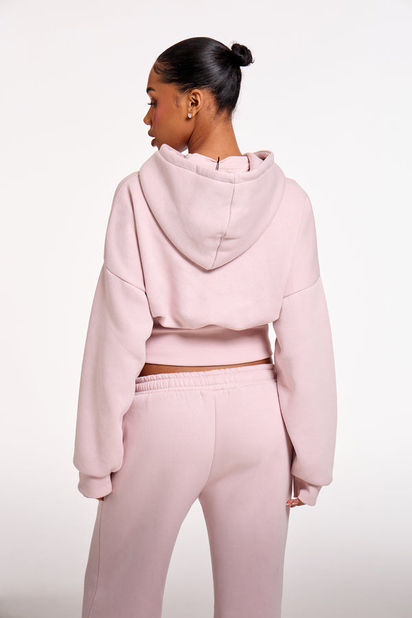 Kaiia Chrome Logo Corset Zip Through Hoodie Pale Dusty Lilac