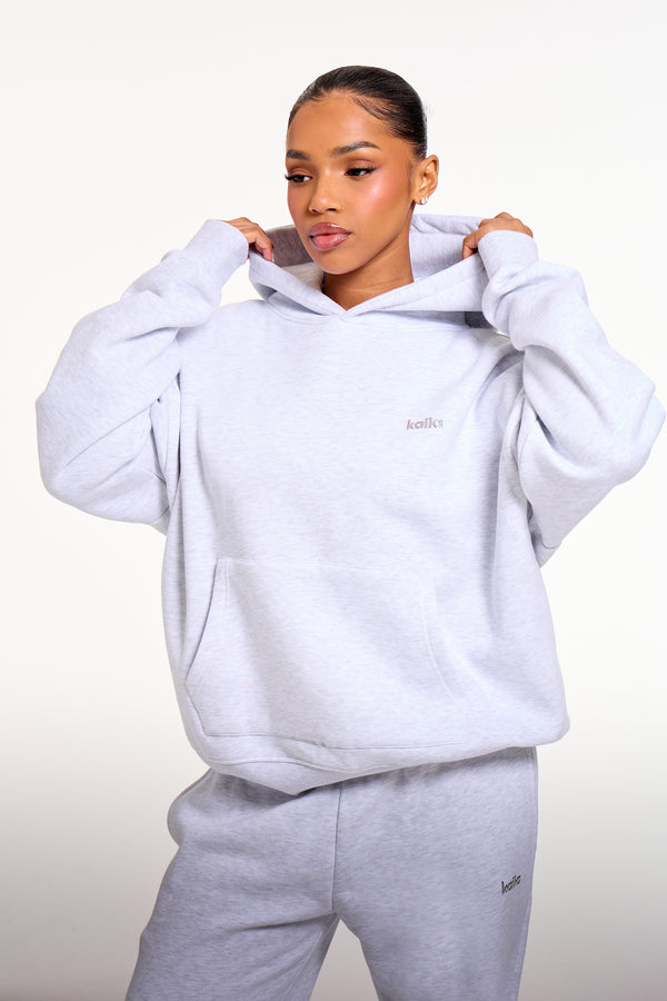 Kaiia Chrome Logo Oversized Hoodie Grey Melange