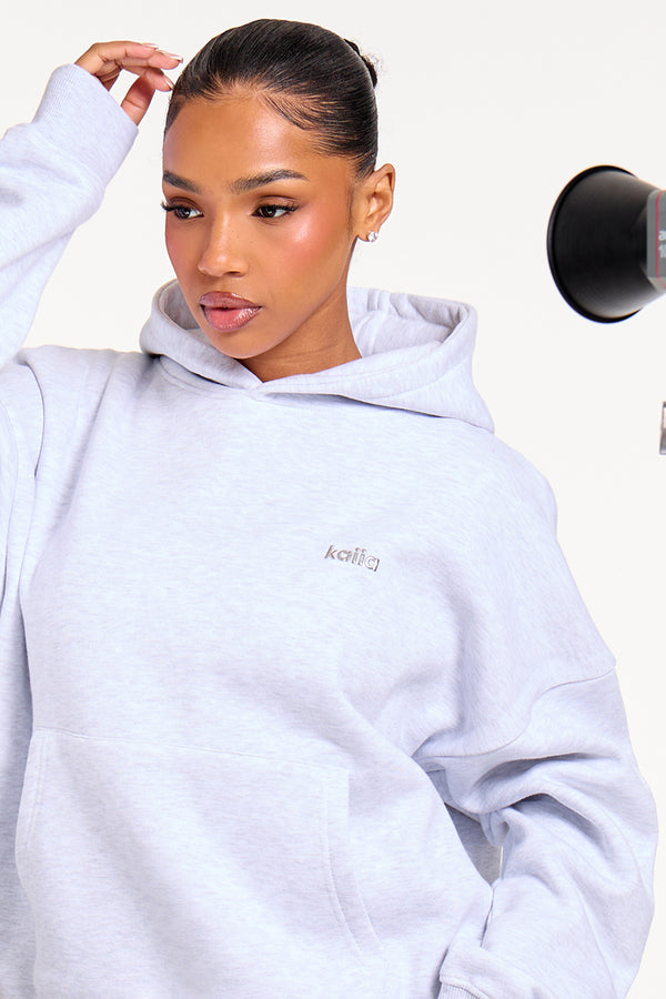 Kaiia Chrome Logo Oversized Hoodie Grey Melange