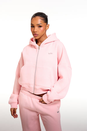 Kaiia Chrome Logo Oversized Zip Through Hoodie Sugar Pink