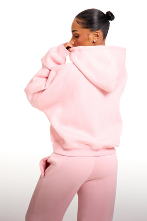 Kaiia Chrome Logo Oversized Zip Through Hoodie Sugar Pink