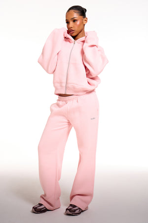 Kaiia Chrome Logo Oversized Zip Through Hoodie Sugar Pink
