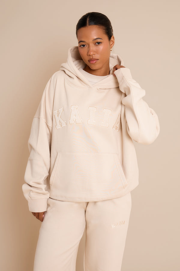 Kaiia Slogan Oversized Hoodie Chalk