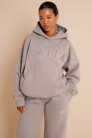 Kaiia Slogan Oversized Hoodie Smoke Grey