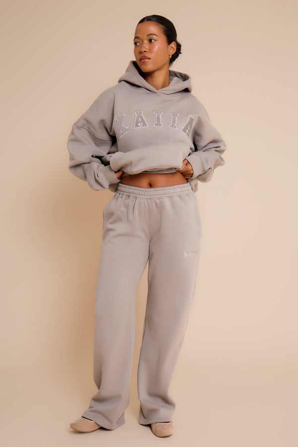 Kaiia Slogan Oversized Hoodie Smoke Grey