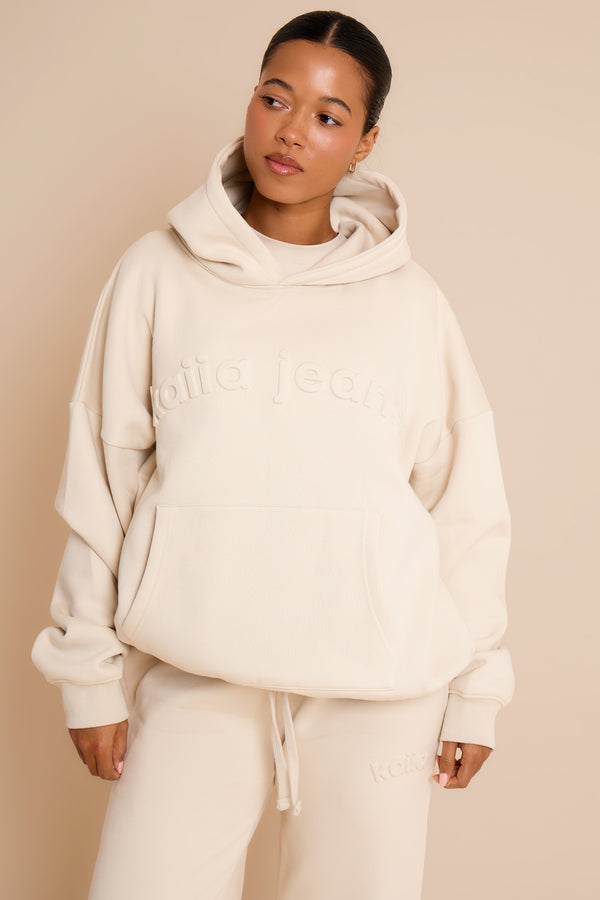 Kaiia Jeans Embossed Oversized Hoodie Limestone