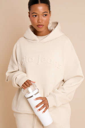 Kaiia Jeans Embossed Oversized Hoodie Limestone