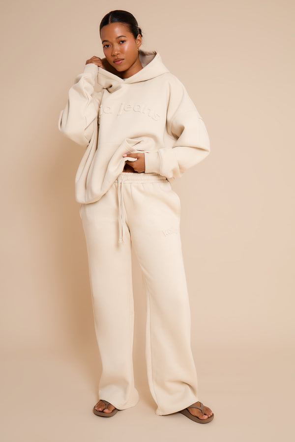 Kaiia Jeans Embossed Oversized Hoodie Limestone