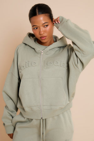 Kaiia Embossed Oversized Zip Through Hoodie Eucalyptus