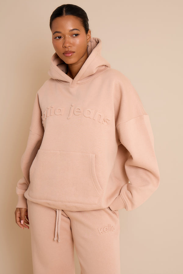 Kaiia Jeans Embossed Oversized Hoodie Clay Pink
