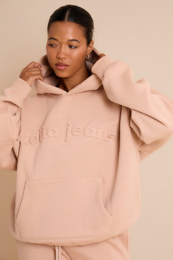 Kaiia Jeans Embossed Oversized Hoodie Clay Pink
