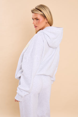 Kaiia Slogan Oversized Hoodie Light Grey Marl & Vanilla Lemon