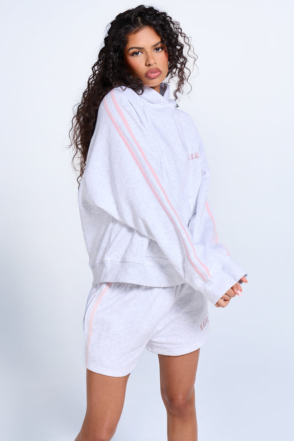 Kaiia Sport Side Stripe Mini Shorts Light Grey Marl & Pink Sugar