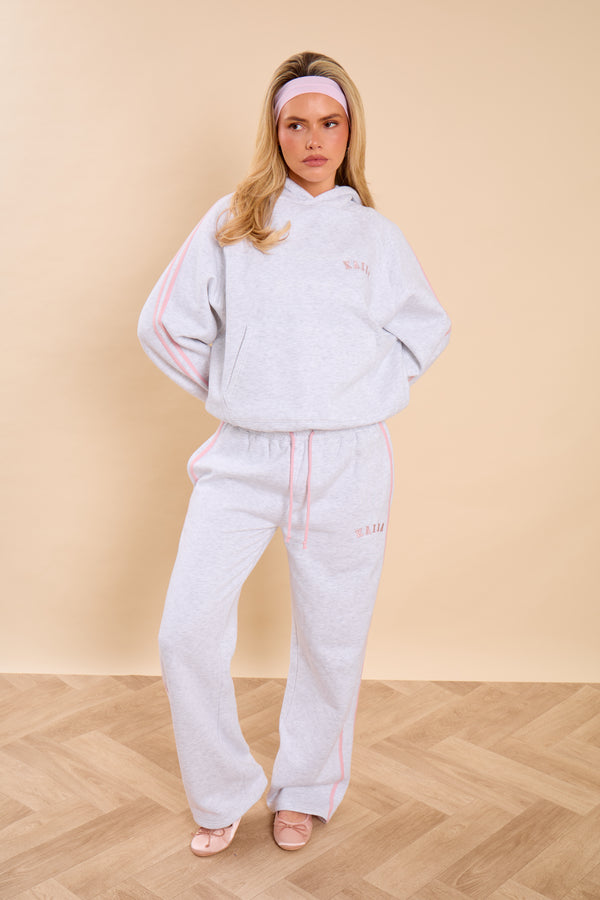 Kaiia Sport Side Stripe Oversized Hoodie Light Grey Marl & Pink Sugar
