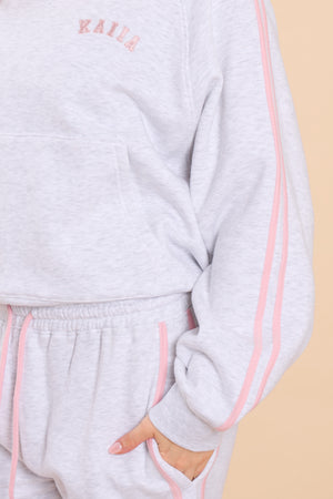 Kaiia Sport Side Stripe Oversized Hoodie Light Grey Marl & Pink Sugar