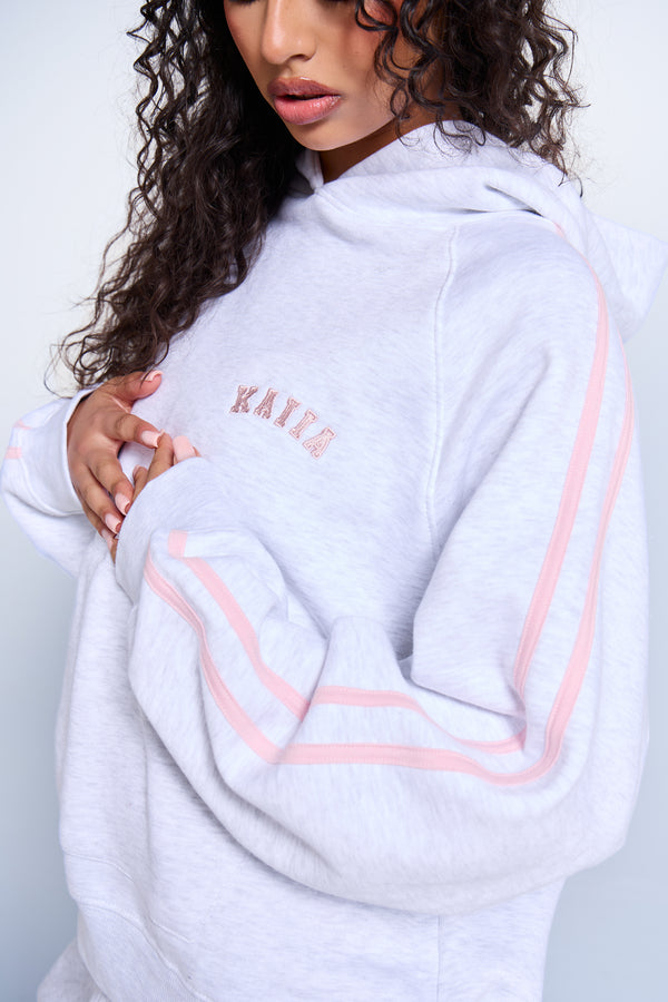 Kaiia Sport Side Stripe Oversized Hoodie Light Grey Marl & Pink Sugar