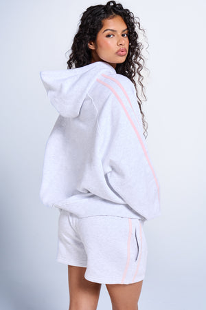 Kaiia Sport Side Stripe Oversized Hoodie Light Grey Marl & Pink Sugar