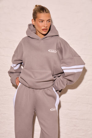 Kaiia Arm Detail Oversized Hoodie Mist Grey & Cream